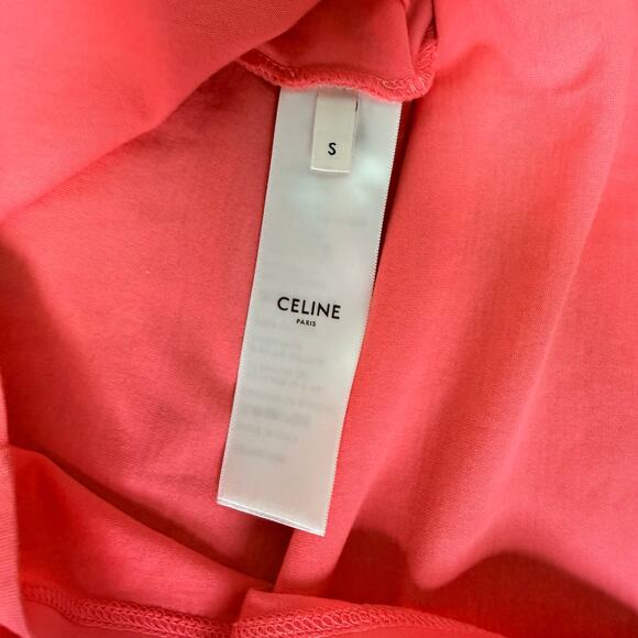 Celine Logo Short Sleeve 100% Cotton Tee Shirt Flamingo Pink & White Size Small - Picture 4 of 8